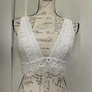 🩷 Victoria's Secret Long Line Plunge Bralette White SZ Small NWOT